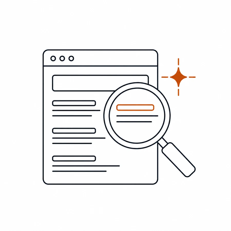 Illustration of a search results page under a magnifying glass